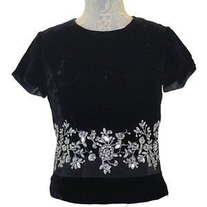 Talbot Petites Black Velvet Embellished Top